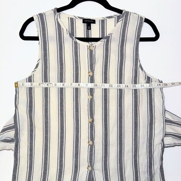 Who What Wear Cotton Cream & Blue Striped Sleeveless Button Down Wrap Belt M EUC - Picture 8 of 11